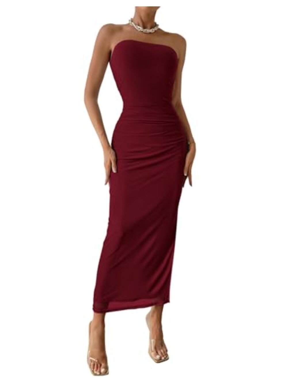 Women's Strapless Bodycon Maxi Dress with Ruched Detail